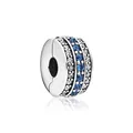 Zylindrisches Sterling Silber Charm mit blauem und weißem Zirkonia-Pavé-Besatz - Blau-Weiße Strass-Stopper-Perle (M11-30) / 1 Stück (10,5x6 mm, Loch 3 mm) / Silber