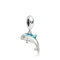 Sparkling blue dolphin charm pendant in polished silver metal with gradient enamel - Blue Enamel Dolphin Style (M11-49)
