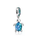 Charm tortuga marina de aleación plateada con caparazón azul y circonitas brillantes - Estilo Tortuga Marina Plata Circonita (M11-63)