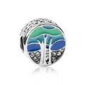 Blue enamel ocean tree bead charm in S925 silver finish with sparkling zircon accents - Tree of Life Enamel Style (K1-01)