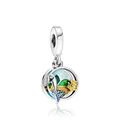 Tropical parrot and floral charm with blue glitter and silver finish for bracelets - Tropical Parrot Floral Style (M11-48)