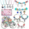 Colorful kids DIY jewelry set with unicorn gift box, charm bracelets, and necklaces - Unicorn Style (Pink Gift Container)