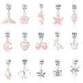 15-piece DIY crystal cartoon charm set with mermaid and unicorn for girl jewelry making - Light Pink Style