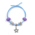 Handmade DIY bracelet featuring blue elastic cord with star charms and purple striped beads - Blue Five-pointed Star Style (1)