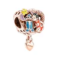 Ciondolo a cuore in oro rosa con smalto Stitch e incisione Ohana con pietre lucide - Ciondolo cuore famiglia oro rosa