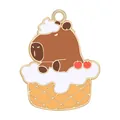 Schattige capibara emaille hanger met wafel en kers in gouden legering afwerking - Capibara in Wafelbeker (R1-05)
