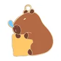 Cartoon capibara emaille hanger met gouden rand voor DIY sieraden maken - Slapende Capibara die Object Vasthoudt (R1-06)