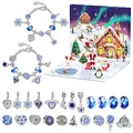 Blauwe kerst adventskalender sieradenset met zilveren armbanden en sneeuwvlok kralen - Kerstman Klapdoos Stijl (M-28)