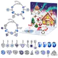 Weihnachts-Adventskalender DIY Armband-Set mit blauen Anhängern und Geschenkbox - Weihnachtsmann-Klappbox-Stil (M-28)