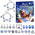 Blauwe kerst DIY bedelarmband set met sneeuwvlokhangers en een kerstman geschenkdoos - Blauwe Klapdoos Stijl (M-28)