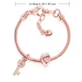 Pulsera de oro rosa con cuenta de corazón y dije de llave ajustable de 16-20cm - 16cm / Oro Rosa (AL-72)