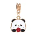 Charm panda doré avec détails en émail et grand trou pour bracelets DIY - Tête de Panda avec Fleur (R1-85)