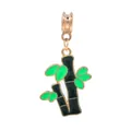 Pendentif en forme de bambou avec émail noir et vert sur socle en métal doré pour bijoux - Tige de Bambou avec Deux Feuilles (R1-86)