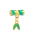 Pendentif bambou doré avec émail vert pour création de bijoux DIY pour enfants - Tube de Bambou avec Feuilles Pendantes (R1-89)