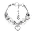 Elegant silver snake chain bracelet with crystal heart charms and lobster clasp closure - Heart Beaded Style (AL-81) / 16cm / Silver