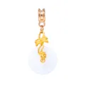 Pendentif en or style bambou avec perle de jade blanc et breloque libellule ciselée - Disque d'Imitation Jade Blanc (R1-91)