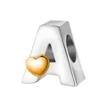 Abalorio letra A de plata con corazón dorado para pulseras de joyería DIY - Letra A