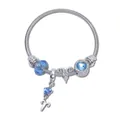 Silver Aries zodiac beaded bracelet with light blue faceted glass and crystal charms - Aries (AL-95)