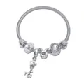 Silver Taurus zodiac beaded bracelet with sparkling crystal charms and silver-tone snake chain - Taurus (AL-96)