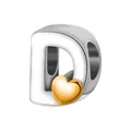 Abalorio letra D de plata con corazón dorado para pulseras y collares DIY - Letra D