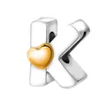 Abalorio letra K con corazón dorado para pulseras DIY y accesorios de joyería de moda - Letra K