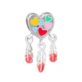 Charm de corazón atrapasueños plateado con esmalte de colores y colgantes de pluma - Atrapasueños de Corazón Plateado (R1-147)