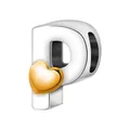 Abalorio letra P plateada con corazón dorado 3D para pulseras personalizadas de bricolaje - Letra P