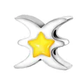 Silver bead charm with yellow star detail for DIY zodiac bracelet jewelry making - Pisces