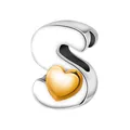 Abalorio de plata con letra S y pequeño corazón dorado para pulseras de bricolaje - S