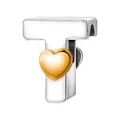 Abalorio letra T de plata con corazón dorado para hacer pulseras de bricolaje - Letra T