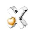 Abalorio letra X de plata con pequeño corazón dorado para pulseras de bricolaje - Letra X