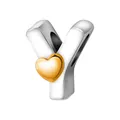Abalorio de plata con letra Y y corazón dorado para pulseras de cuentas personalizadas - Letra Y