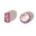 Abalorio de cristal rosa con agujero grande y núcleo plateado para pulseras de DIY - Cuentas de agujero grande con engaste pavé (13965) / 1 Pieza / Rosa