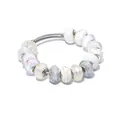 Pandora style bracelet with white resin facets and silver spiral beads on a metal base - White