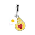 Silver bead charm featuring a fried egg and heart letter pendant for charm bracelets - Avocado Fried Egg Style (R2-32)
