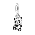 Charming panda bead charm in silver with black enamel details for charm bracelets - Sitting Panda Style (R2-33)