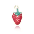 Colgante de fresa con esmalte rojo y gancho de metal dorado para bisutería DIY - Estilo Fresa Roja
