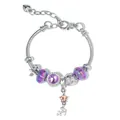 Bracciale con ciondolo Sagittario viola con catena a serpente d'argento e cuore pendente - 16cm / Sagittarius