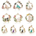Set de dijes de gato con corona de flores esmaltadas para joyería artesanal DIY - Juego de Gatos de Esmalte Vintage Surtidos