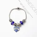 Bracciale a perle cielo stellato blu DIY con ciondolo cuore corona e incisione Aunt - ZIA Blu