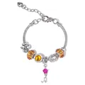 Silver Leo zodiac charm bracelet with amber glass beads and sparkling crystals - 16cm / Leo