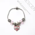 Bracelet à chaîne serpent argentée avec perles roses et pendentif cœur de l'amitié - MEILLEURE AMIE Rose