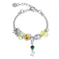 DIY Gemini zodiac charm bracelet in silver finish with green and yellow beads - 16cm / Gemini