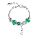 DIY charm bracelet with green faceted crystal beads and silver engraved charms - 16cm / Taurus