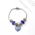 Bracelet maille serpent argenté avec perles en verre bleues et pendentif cœur Blessed - BLESSED Bleu