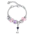 Silver Libra zodiac charm bracelet with pink glass beads and purple crystal pendant - 16cm / Aquarius