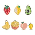 Colorful enamel fruit pendants set including strawberry avocado and peach alloy charms - Mixed Fruit Styles (7 Pieces Set) / 7-Pack Set