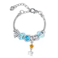 Silver Virgo zodiac charm bracelet with blue and orange crystal beads and charms - 16cm / Virgo