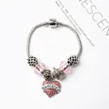 Bracelet chaîne serpent en argent avec perles roses et pendentif cœur de fille - FILLE Rose