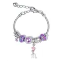 Scorpio zodiac charm bracelet with purple crystal beads and silver snake chain - 16cm / Scorpio